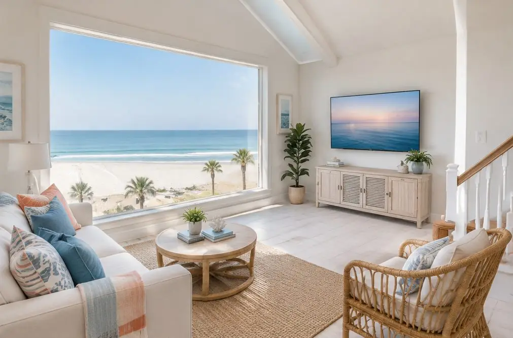 Illustration: a wall-mounted TV in a typical Sunset Beach home